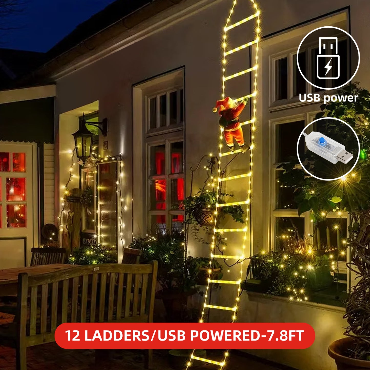 Christmas Santa Climbing Stairs Light