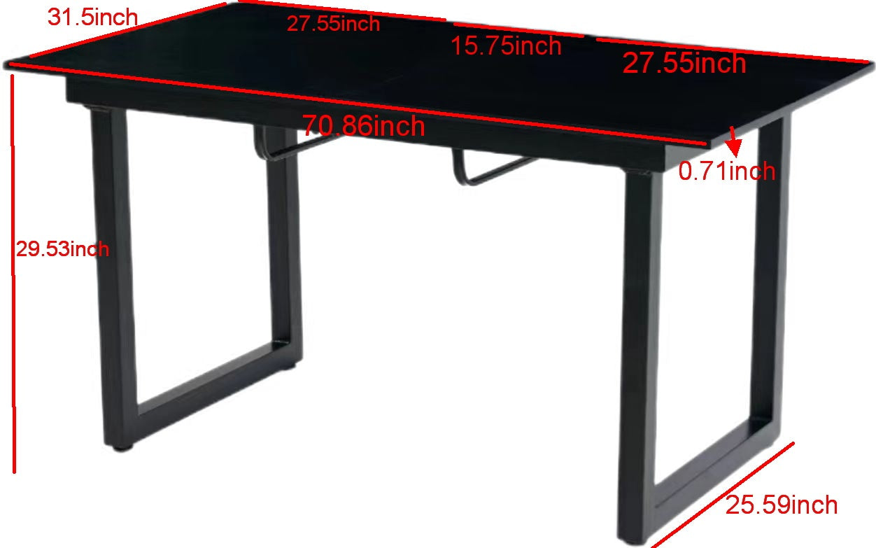 black color,Square Extendable Dining Table with metal leg,Modern Space Saving Kitchen Table for Living Room( 70.86" W x 31.5" D x 29.5" H)