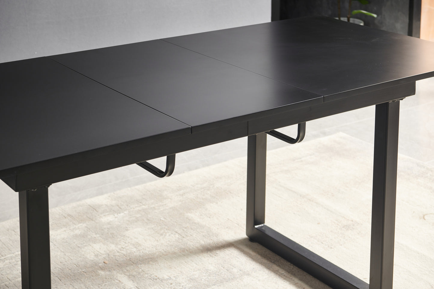 black color,Square Extendable Dining Table with metal leg,Modern Space Saving Kitchen Table for Living Room( 70.86" W x 31.5" D x 29.5" H)