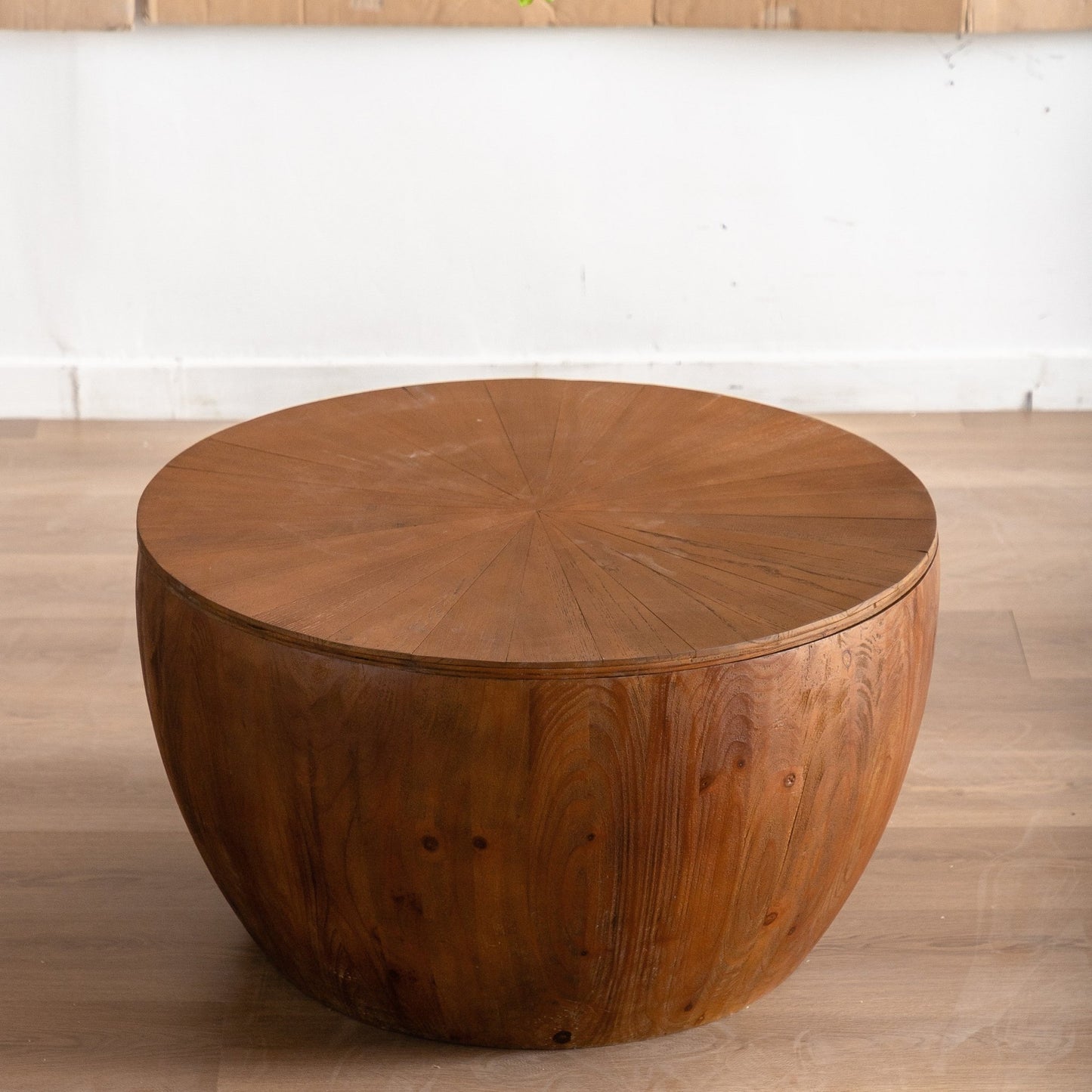 31.50'Vintage Style Bucket Shaped Coffee Table with storage function, for Office, Dining Room and Living Room, Brown - Usofuns