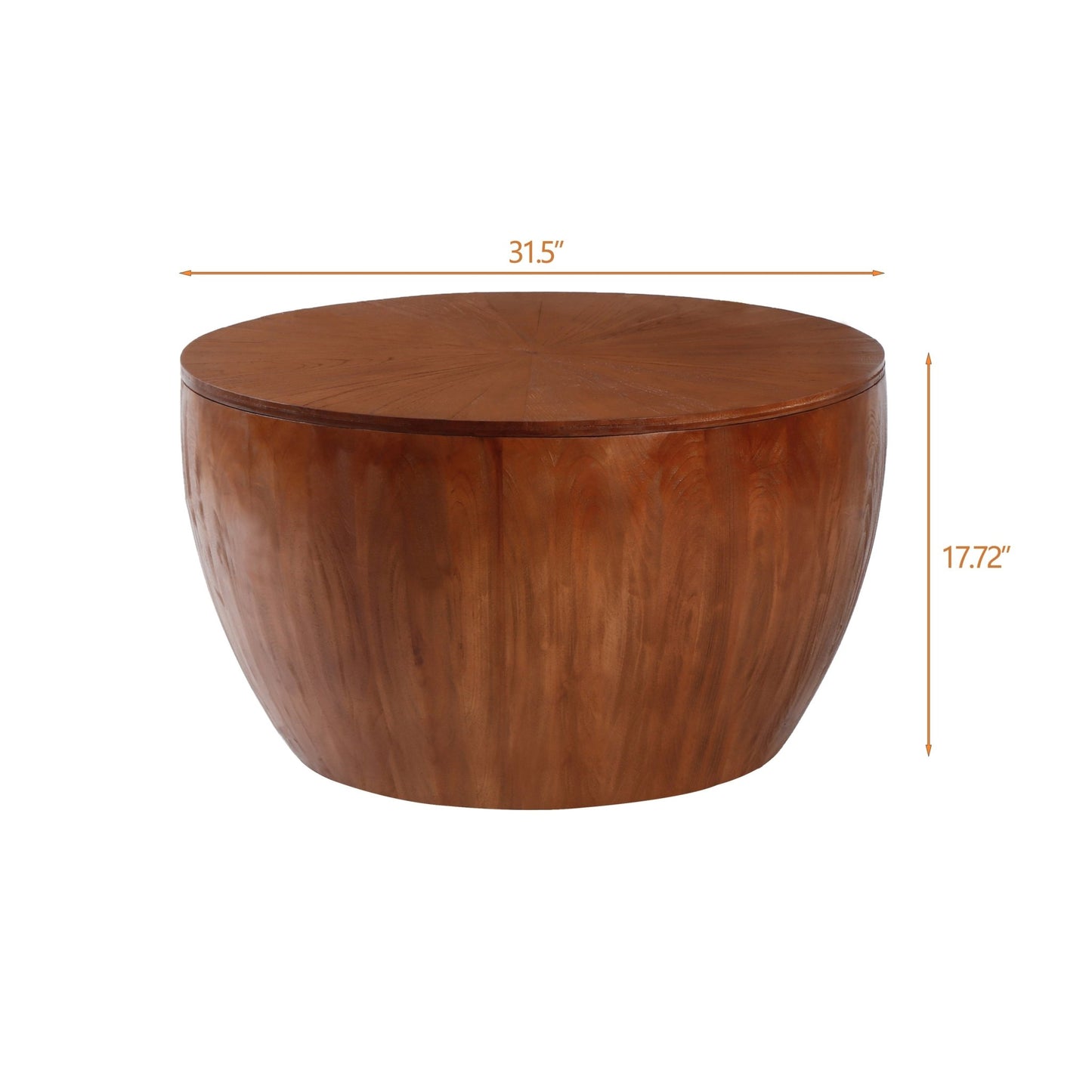 31.50'Vintage Style Bucket Shaped Coffee Table with storage function, for Office, Dining Room and Living Room, Brown - Usofuns
