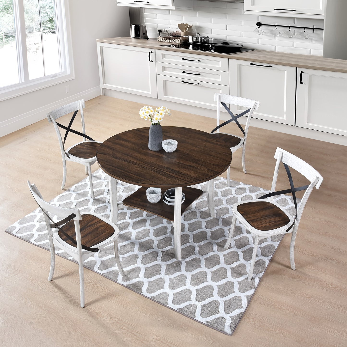 WOODHOMER Round Dining Furniture Set 1Table with 4 chair