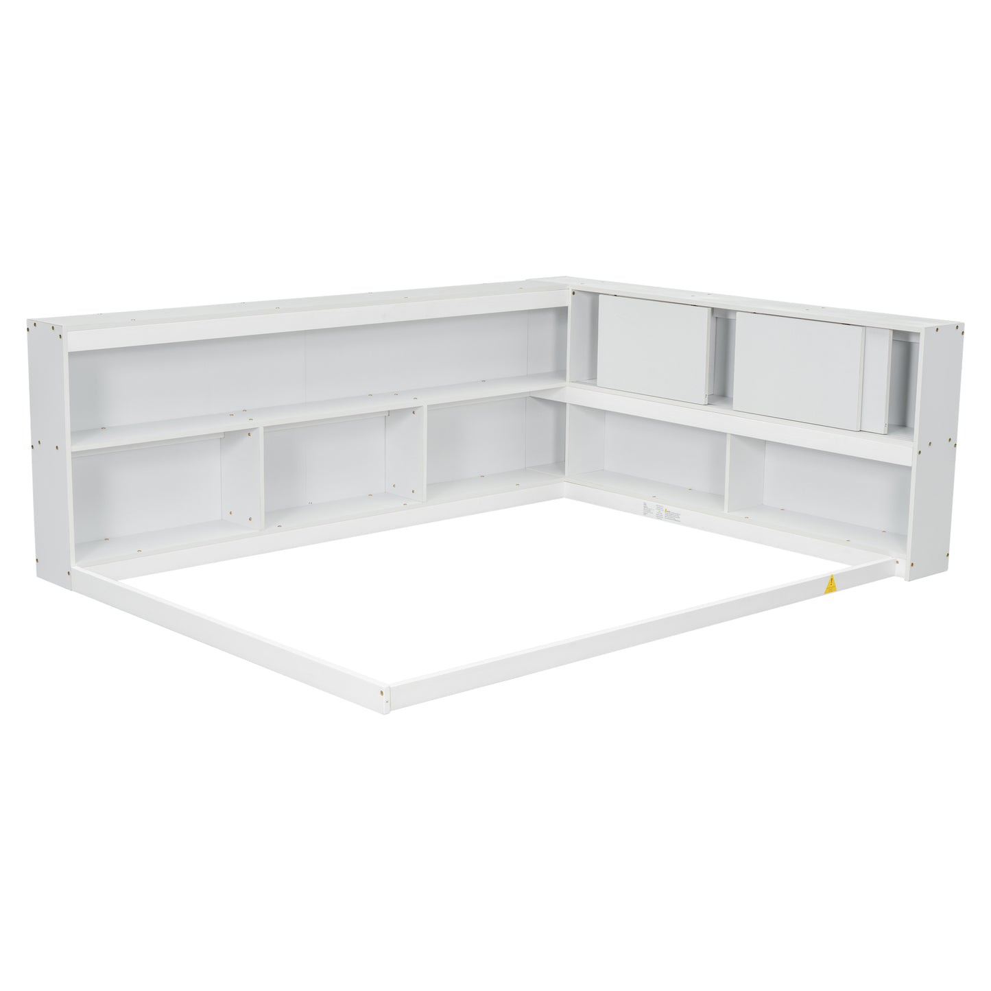 Full Floor Bed with L-shaped Bookcases (White)
