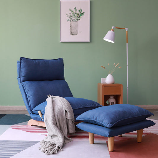 Modern Dark Blue Metal Frame Foldable Reclining Floor Chair – Lazy Leisure Sofa for Balcony or Bedroom