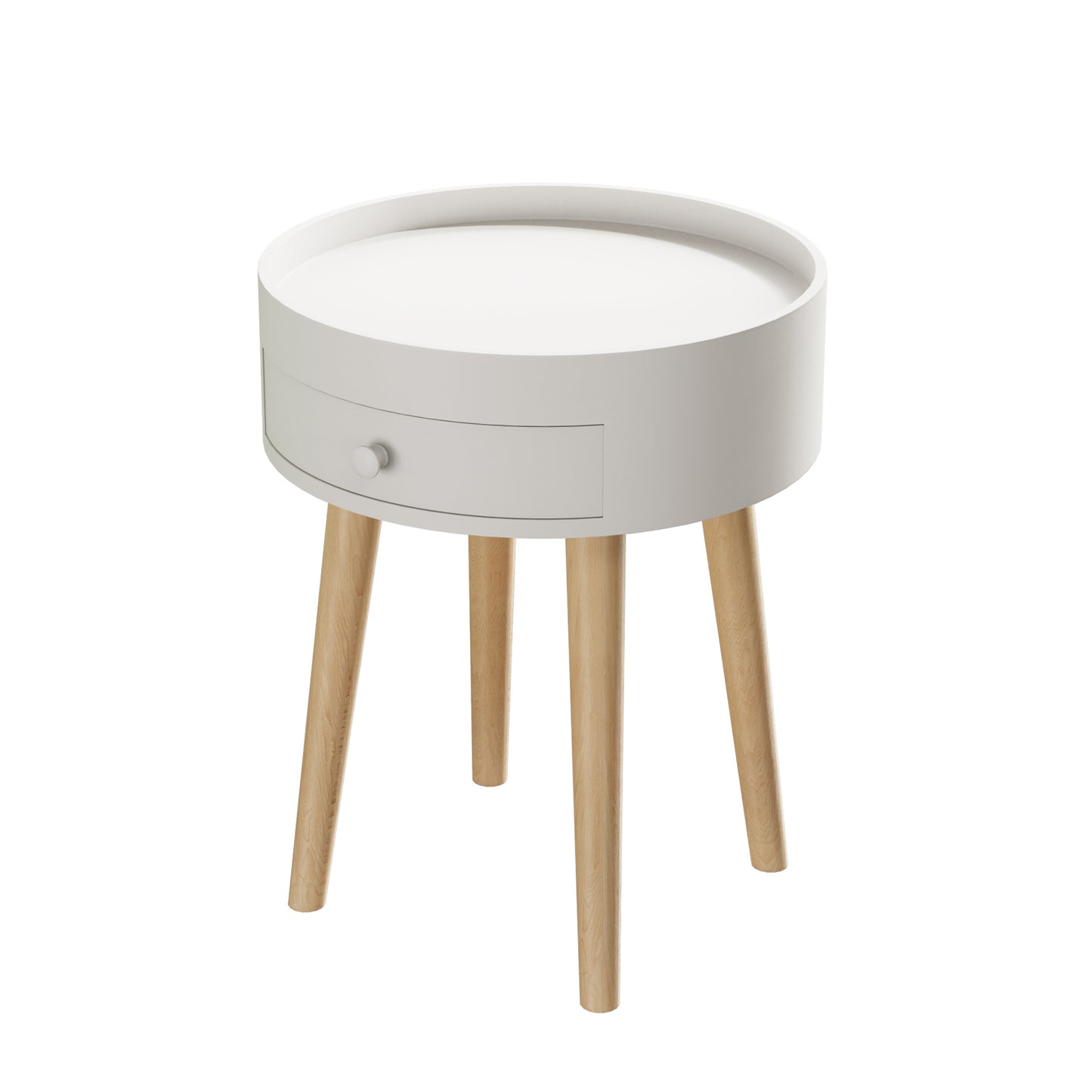 18'H Nightstand with Storage Drawer & Oak Legs Bedside Table, Sofa Side Coffee Table for Bedroom, Living Room, White