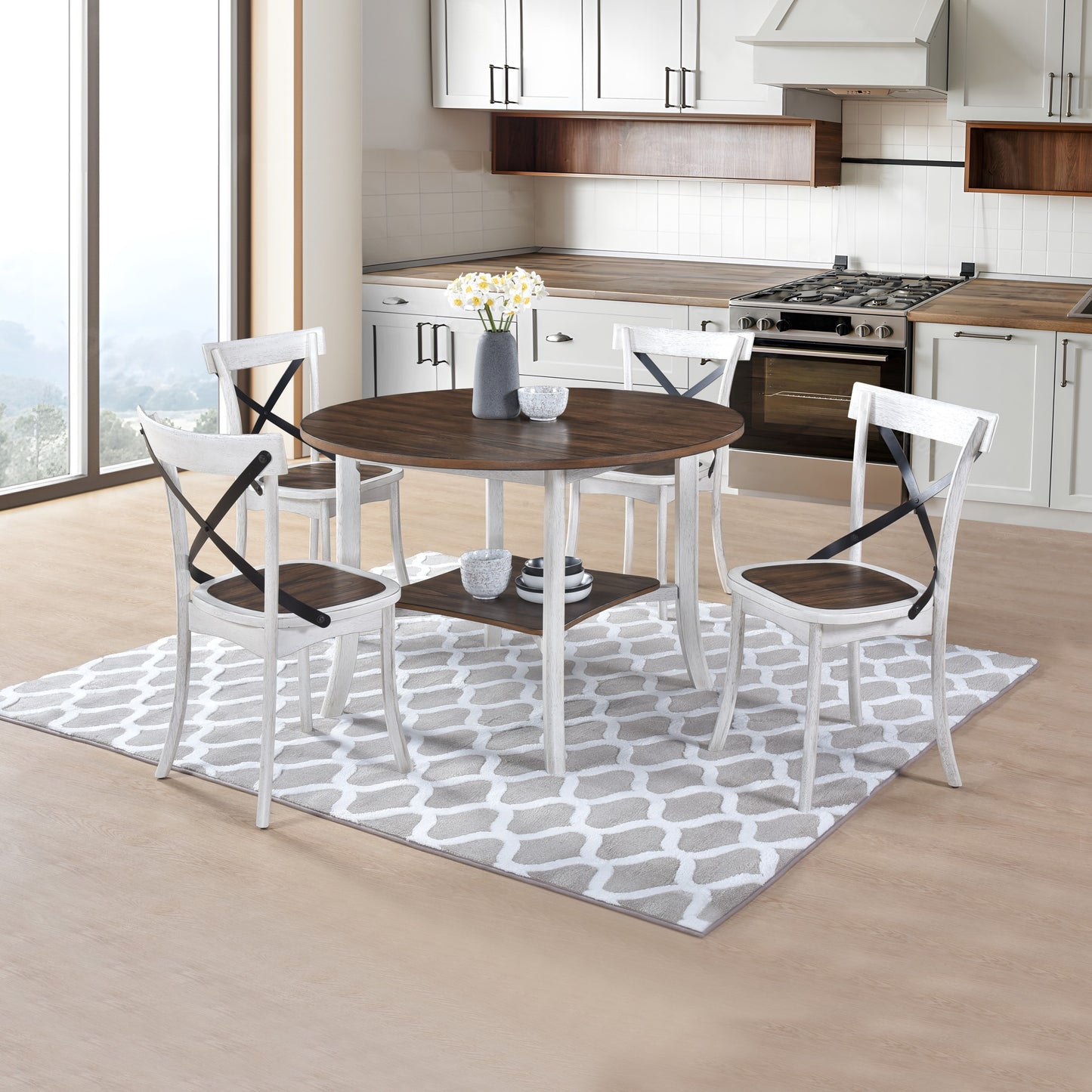 WOODHOMER Round Dining Furniture Set 1Table with 4 chair