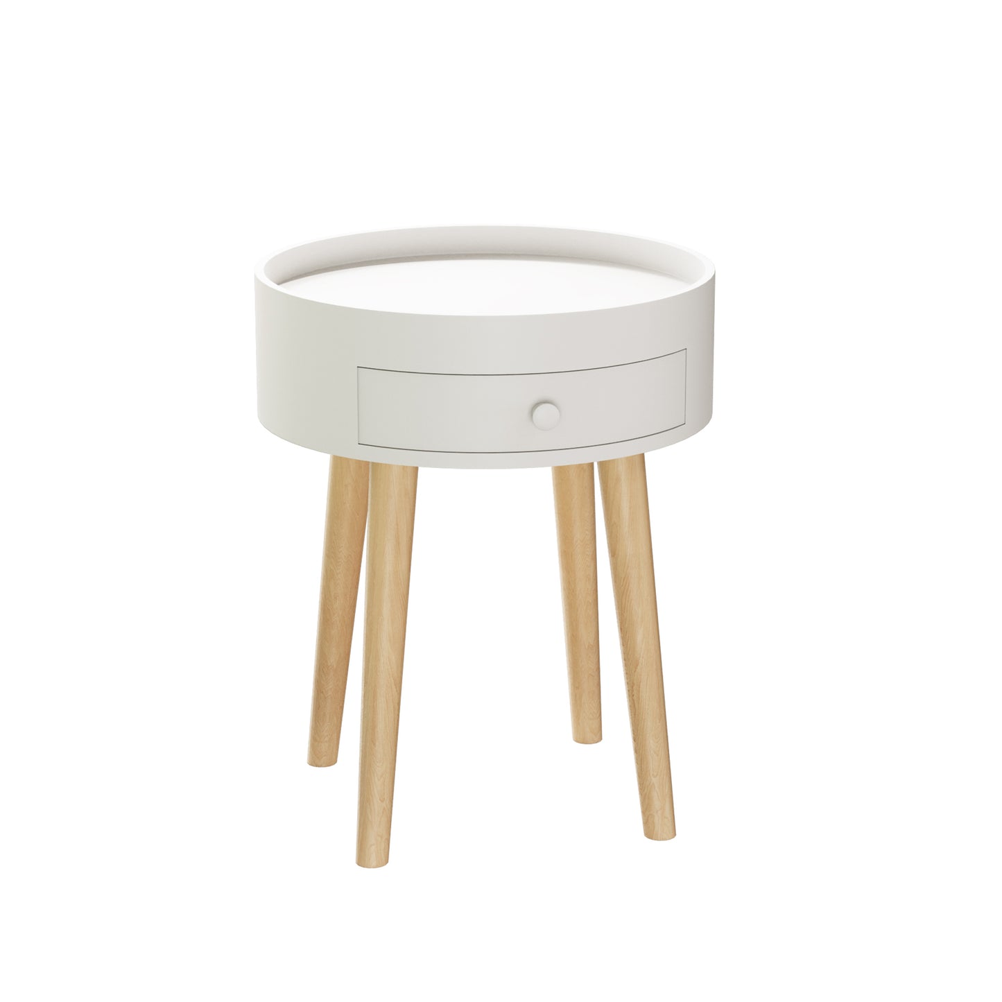 18'H Nightstand with Storage Drawer & Oak Legs Bedside Table, Sofa Side Coffee Table for Bedroom, Living Room, White