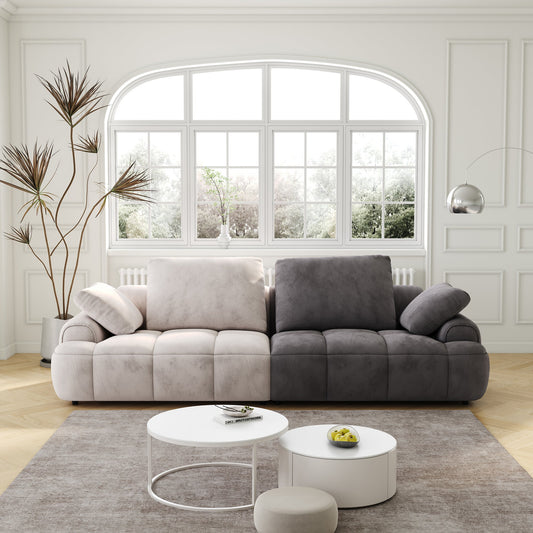 86.6″ Large size two Seat Sofa,Modern Upholstered,Beige paired with grey suede fabric - Usofuns