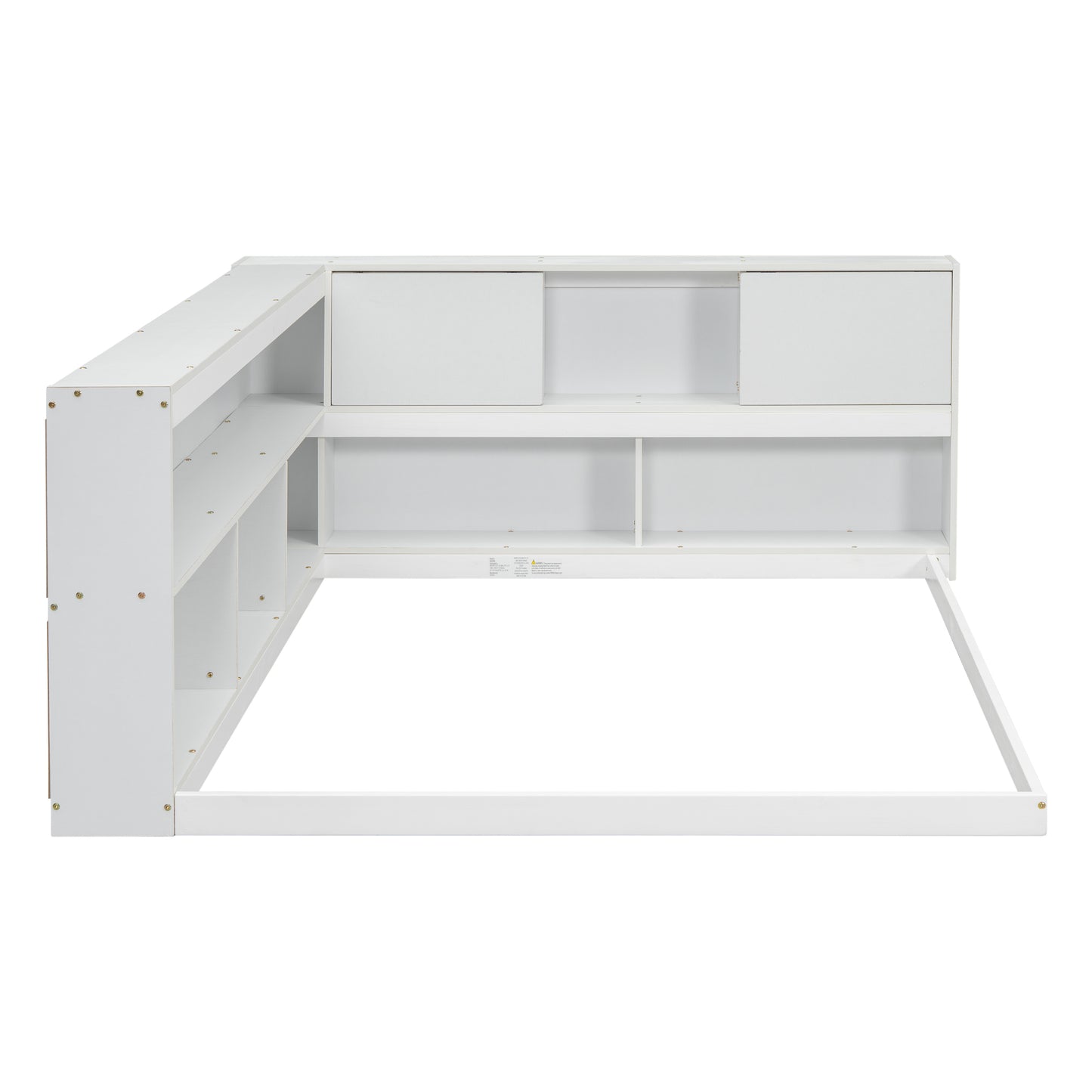 Full Floor Bed with L-shaped Bookcases (White)