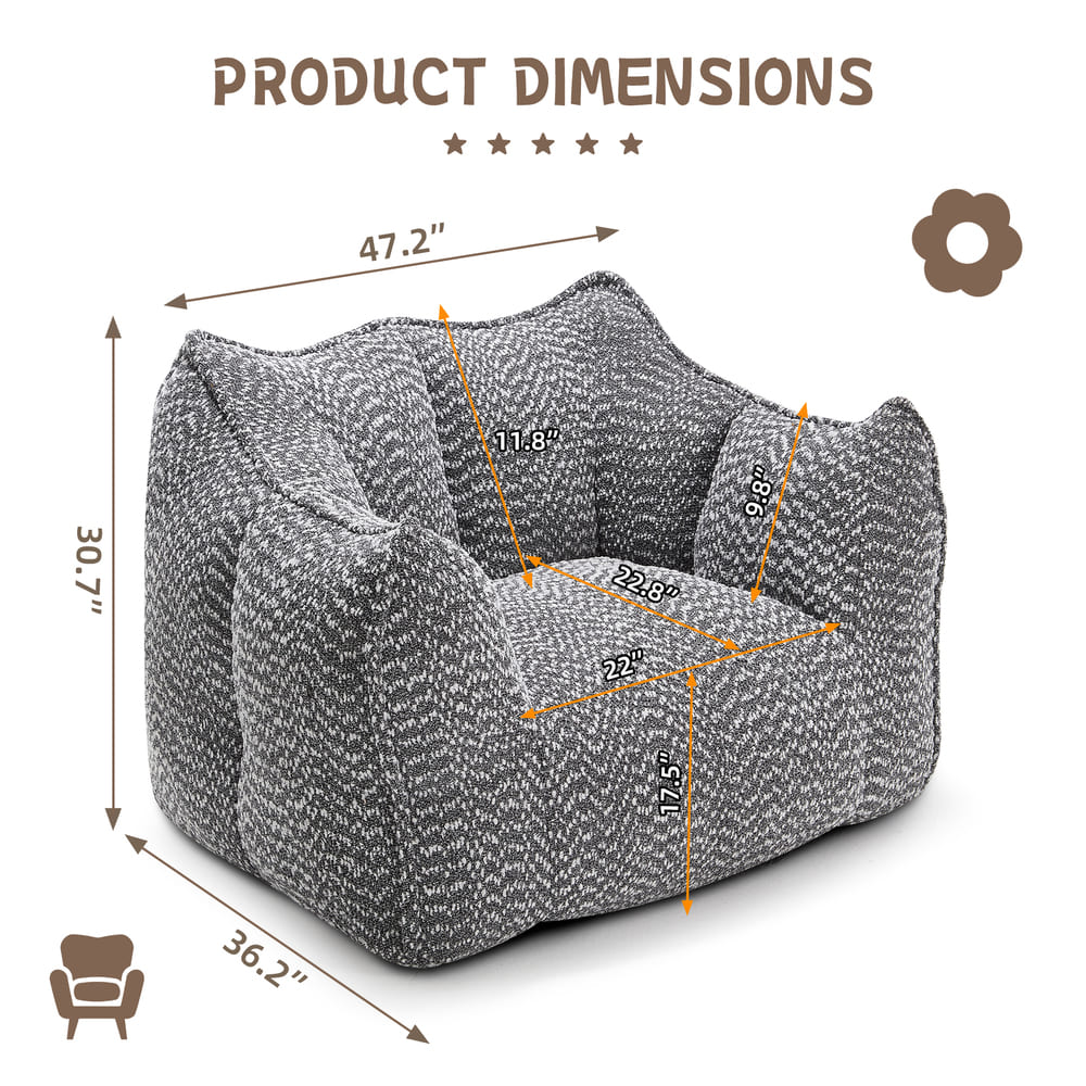 Sofa chairs with highly resilient foam for living rooms and bedrooms, comfortable square lazy sofas, sofas for adults to play, read and watch TV