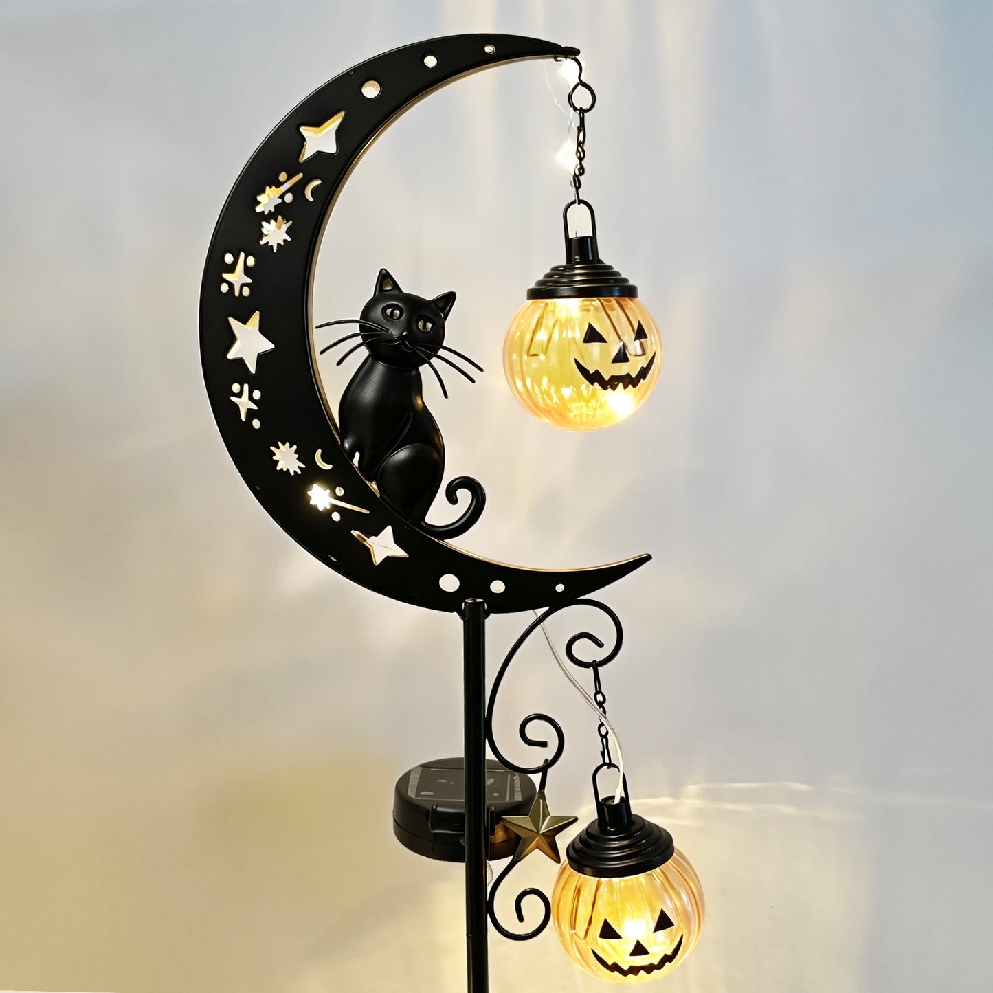 Halloween Garden Stake Light with Black Cat & Pumpkin