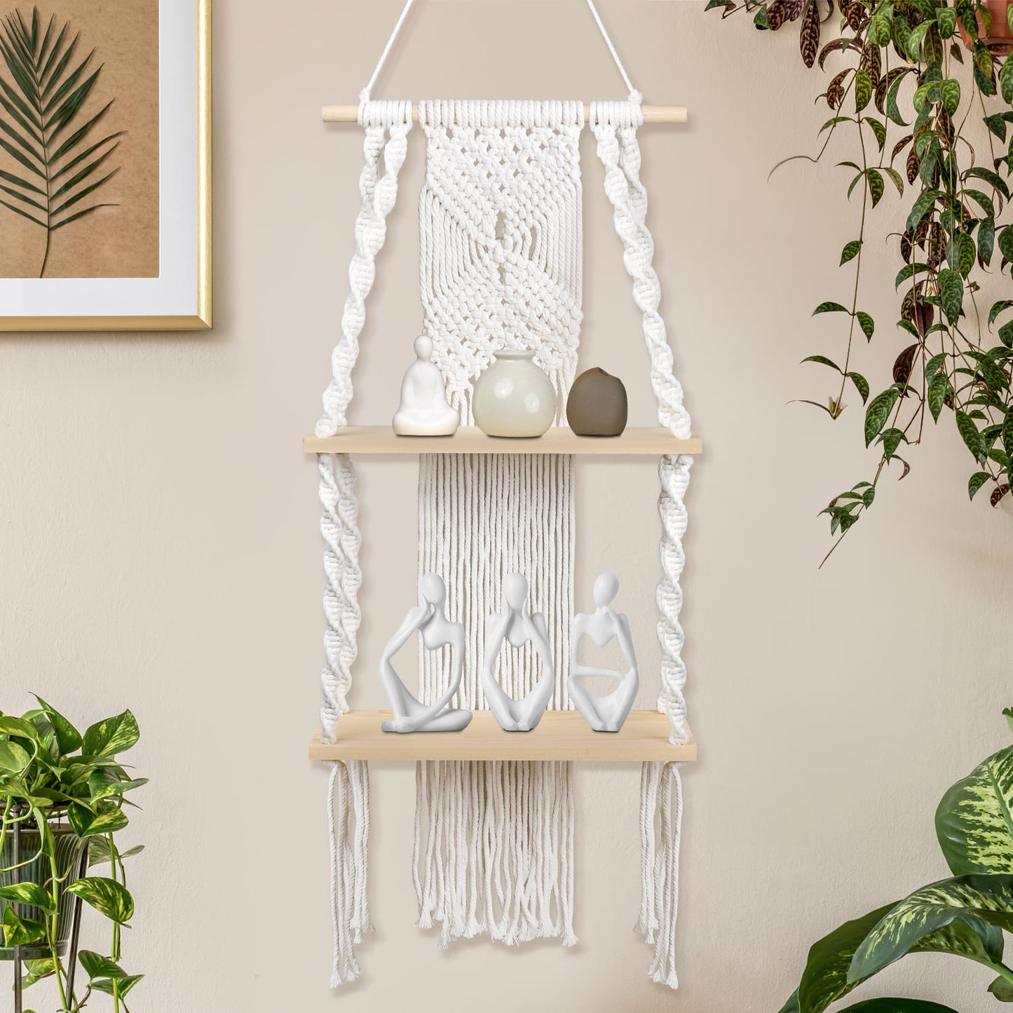 Handwoven Macrame Wall Shelf - Boho Plant Hanger