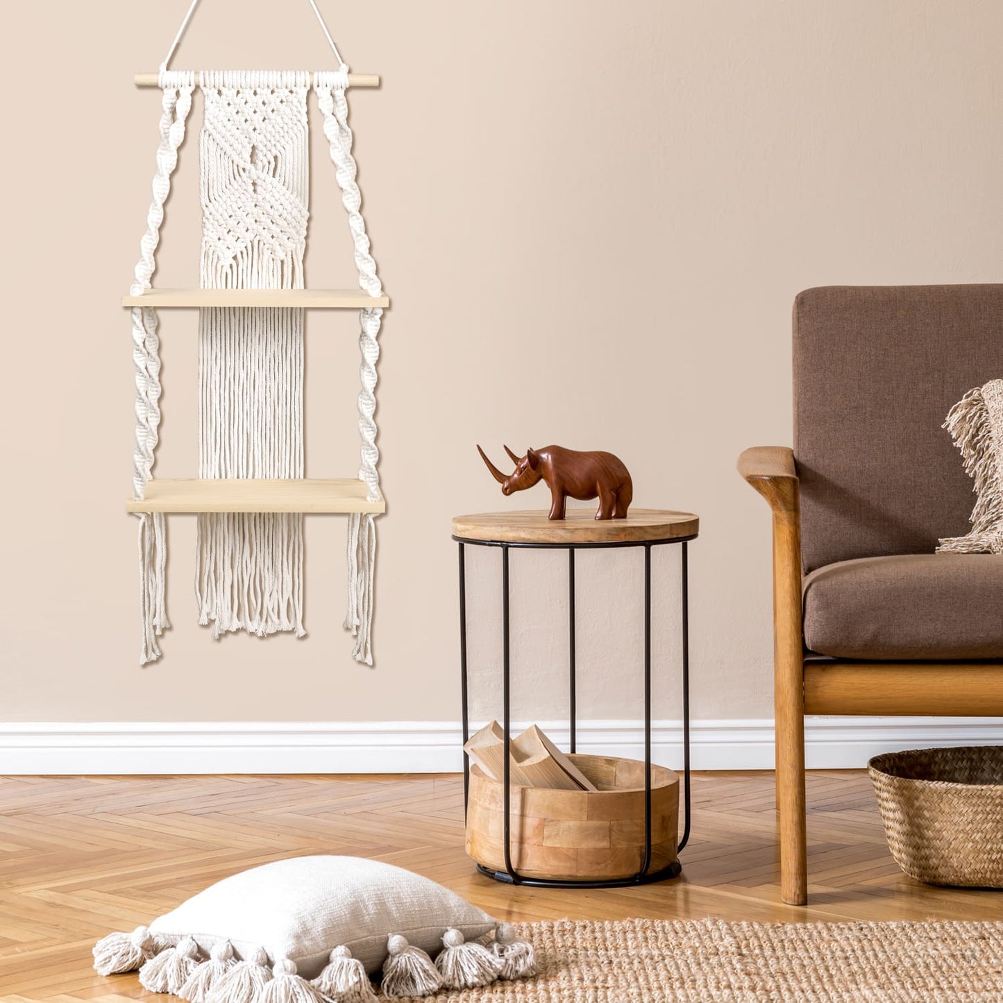 Handwoven Macrame Wall Shelf - Boho Plant Hanger