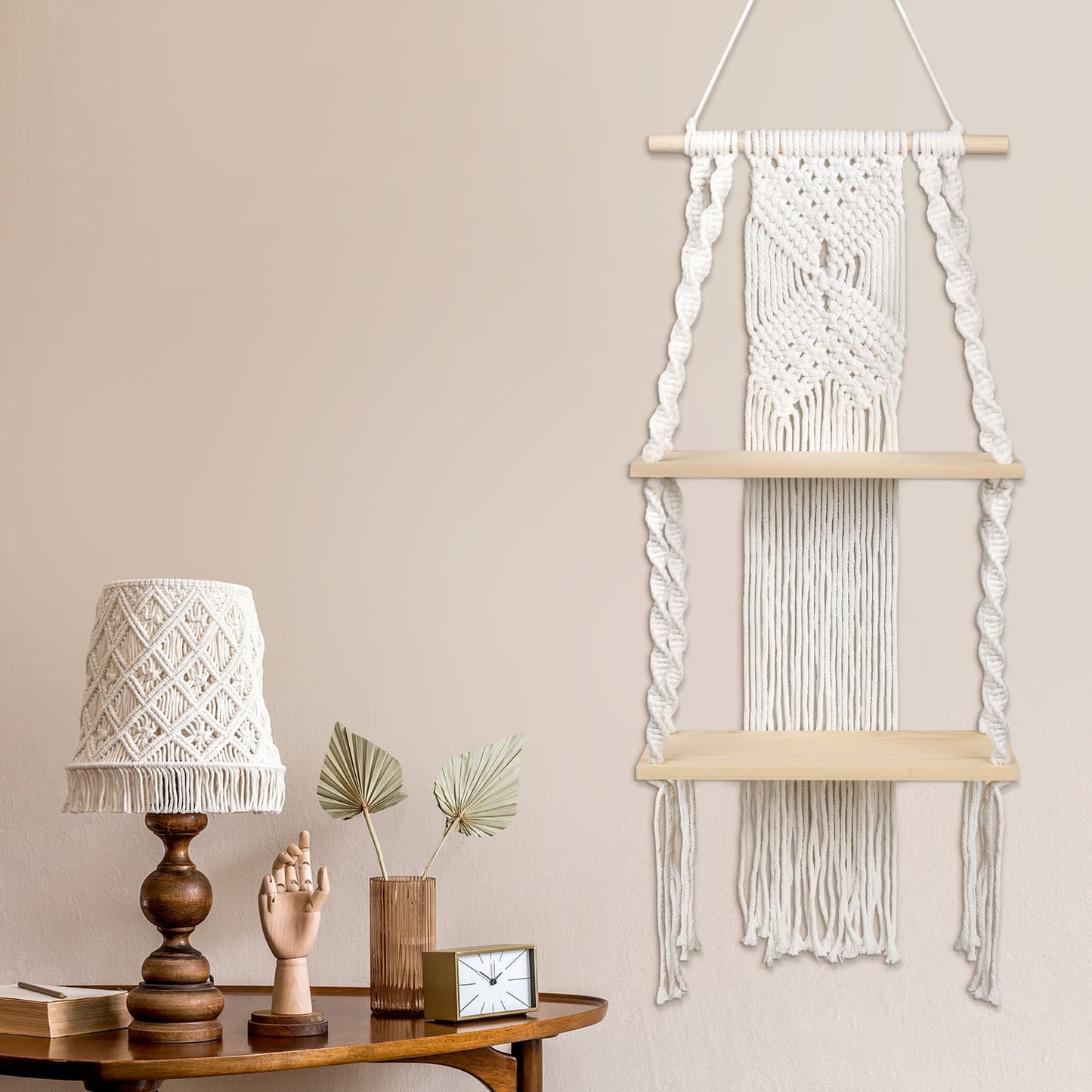 Handwoven Macrame Wall Shelf - Boho Plant Hanger