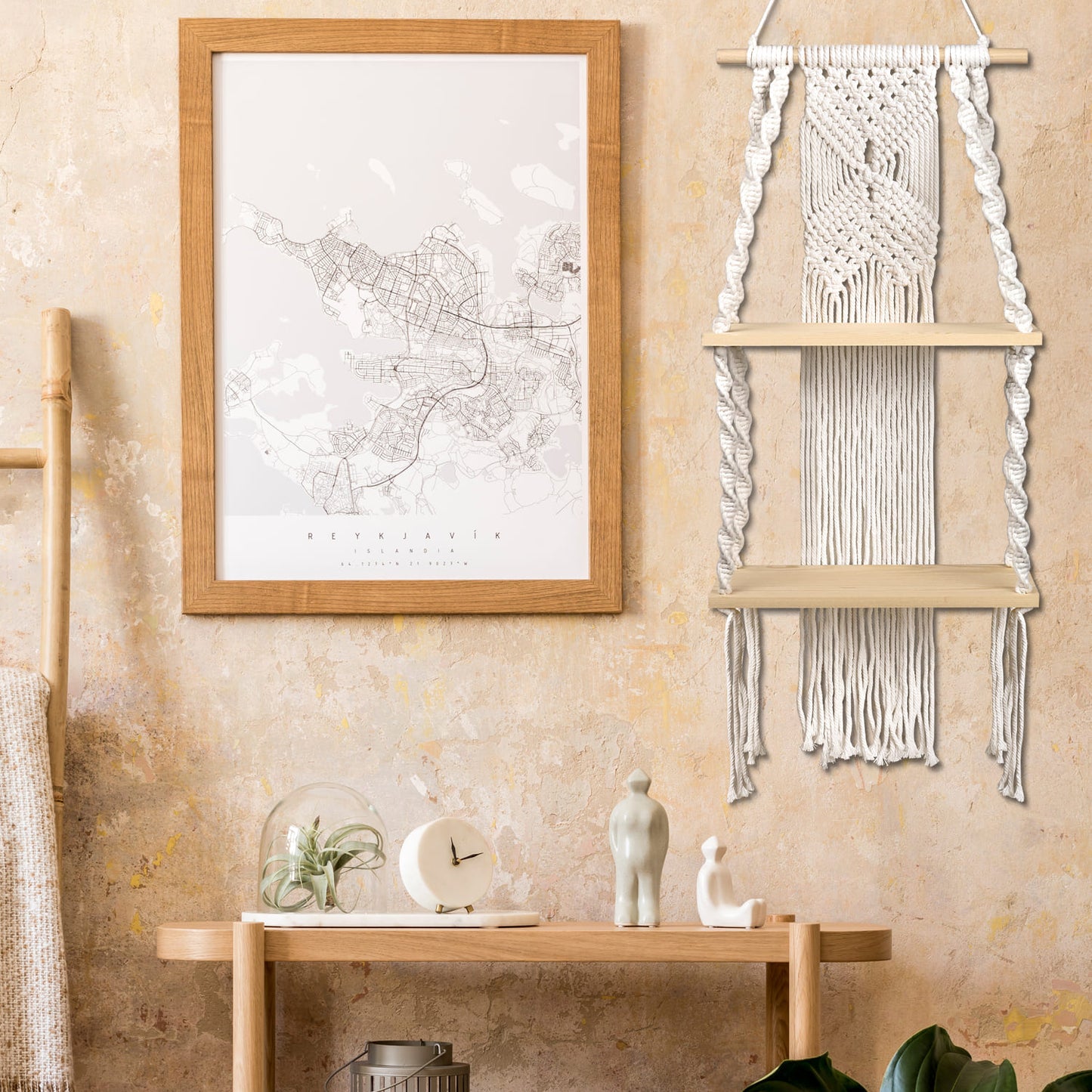 Handwoven Macrame Wall Shelf - Boho Plant Hanger