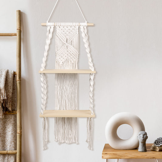 Handwoven Macrame Wall Shelf - Boho Plant Hanger