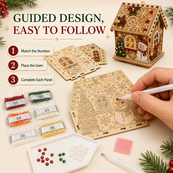3D Christmas Wooden House Diamond Art Kit
