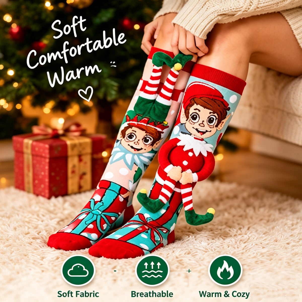 3D Christmas Elf Socks – Fun Plush Character Socks
