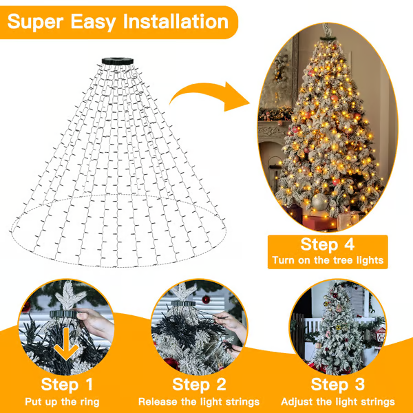 Christmas Tree Waterfall Lights with Ring