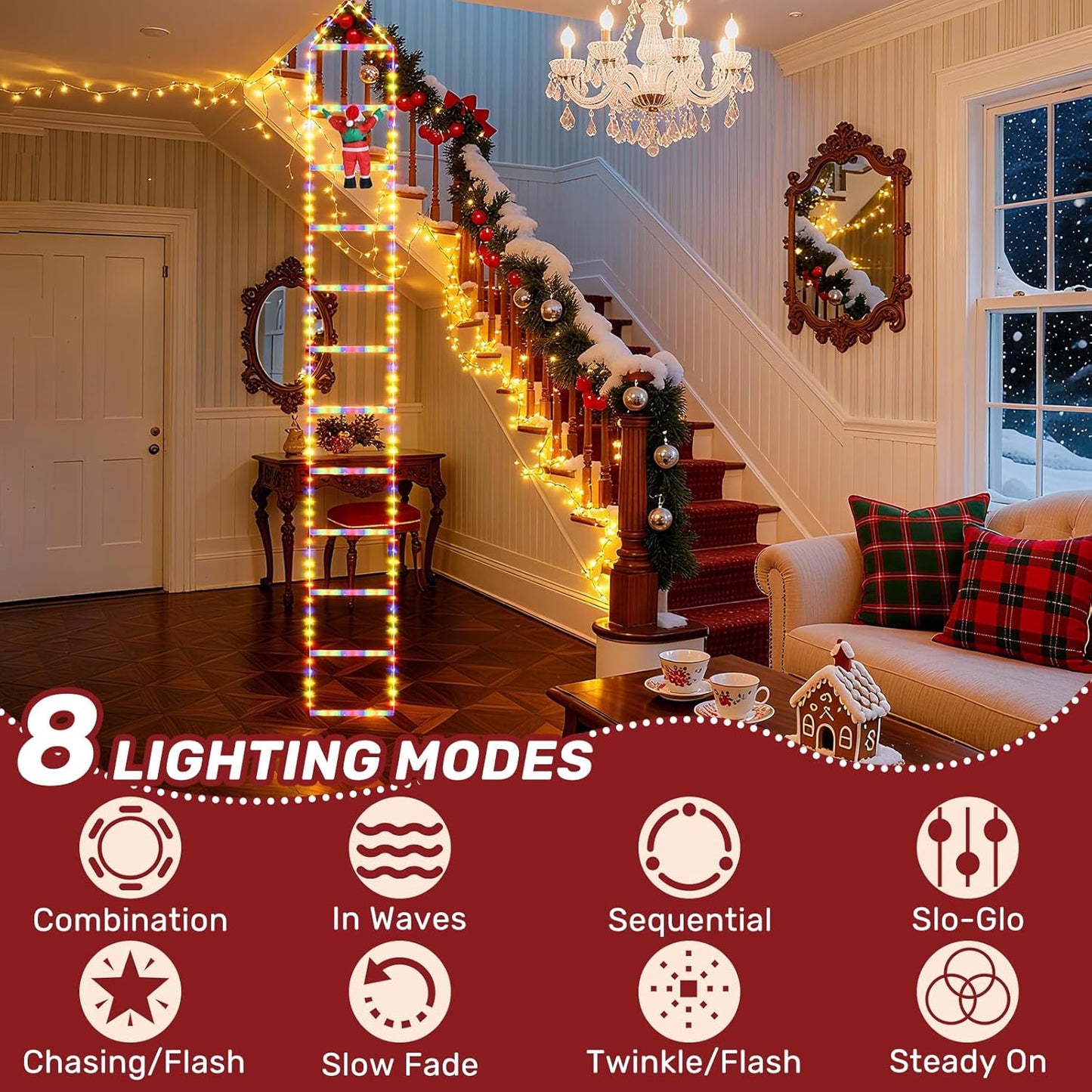 Christmas Santa Climbing Stairs Light