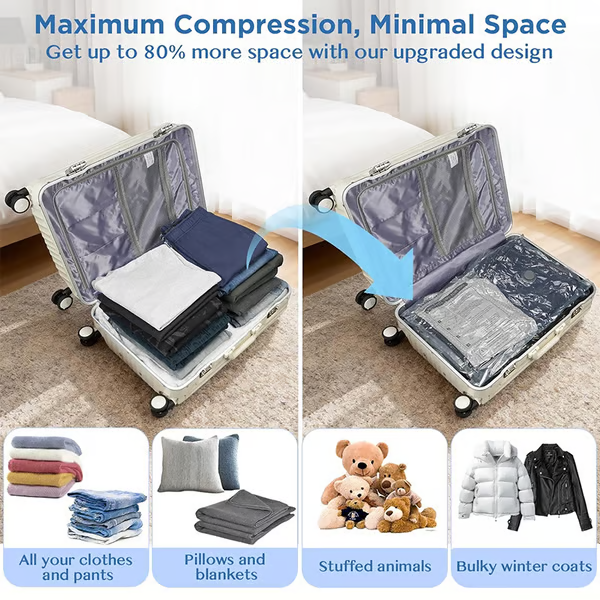Cordless Travel Vacuum Storage Compression Bag Set