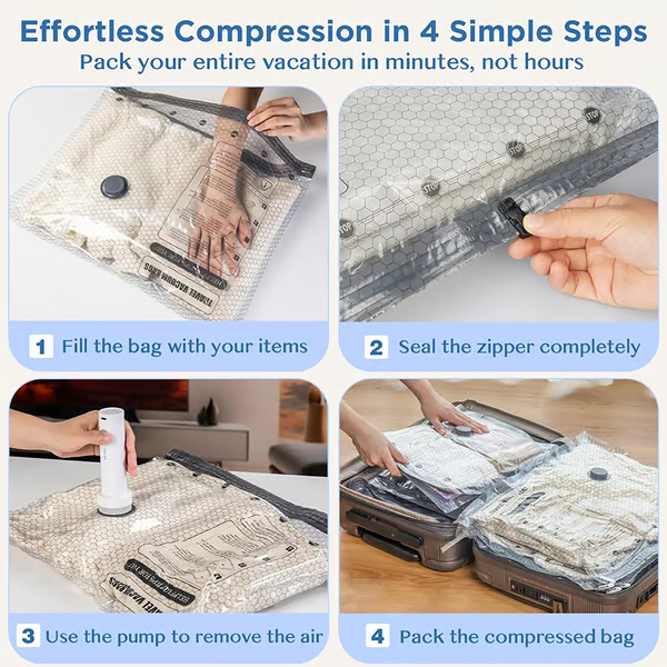 Cordless Travel Vacuum Storage Compression Bag Set