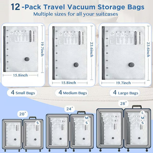 Cordless Travel Vacuum Storage Compression Bag Set