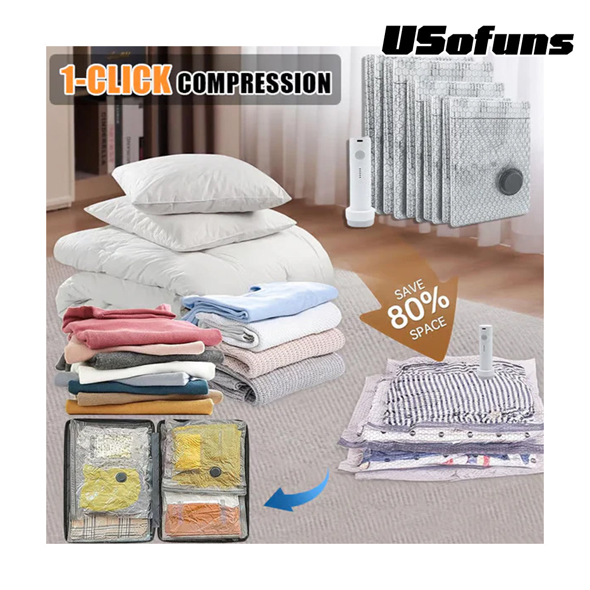 Cordless Travel Vacuum Storage Compression Bag Set