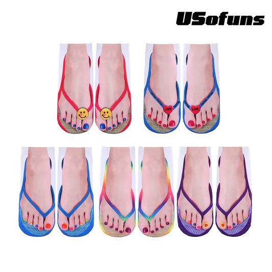 Women Manicure Print Flip Flop Socks