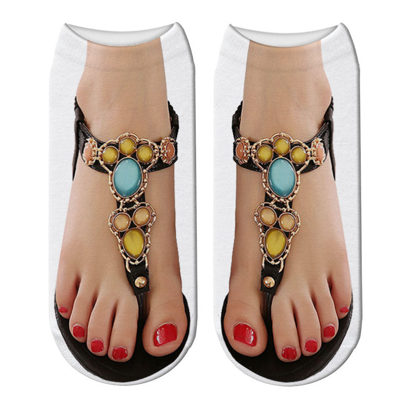 Women Manicure Print Flip Flop Socks