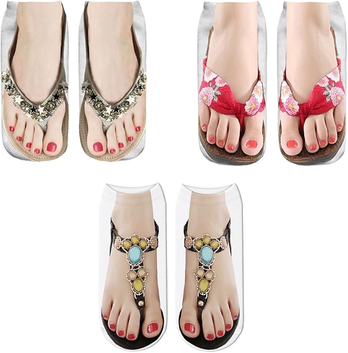 Women Manicure Print Flip Flop Socks