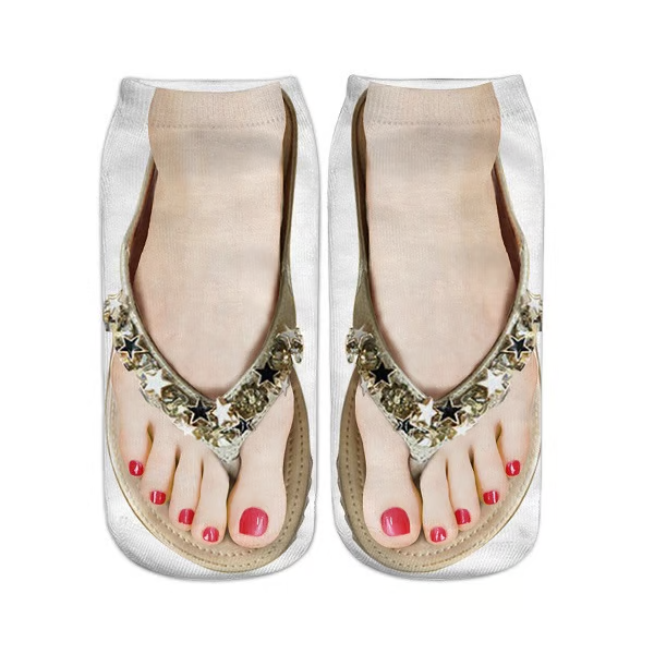 Women Manicure Print Flip Flop Socks