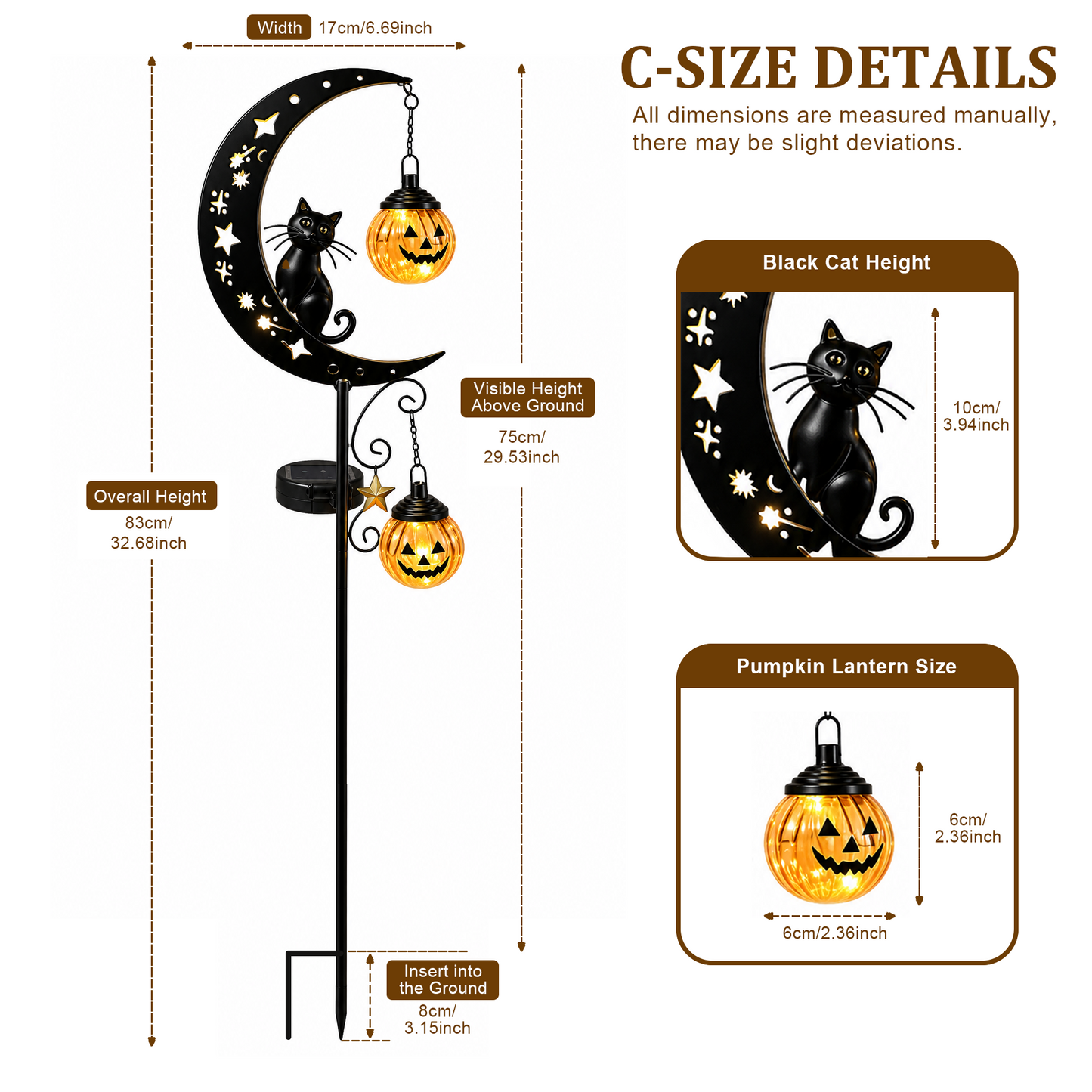 Halloween Garden Stake Light with Black Cat & Pumpkin