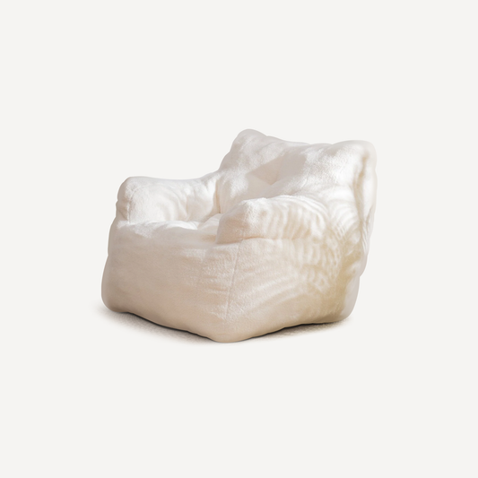 010-Soft Teddy Fabric Tufted Foam Bean Bag Chair With Teddy Fabric Ivory White