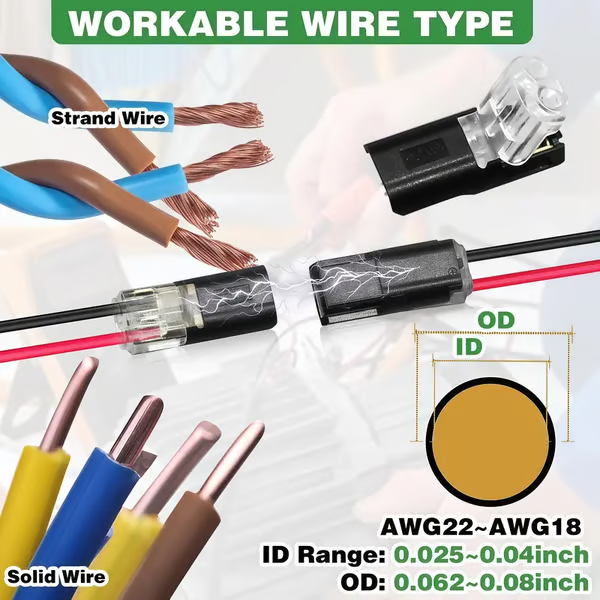 2-Pin Solderless Connector for LED Light Strips (18–22 AWG)