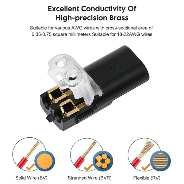 2-Pin Solderless Connector for LED Light Strips (18–22 AWG)