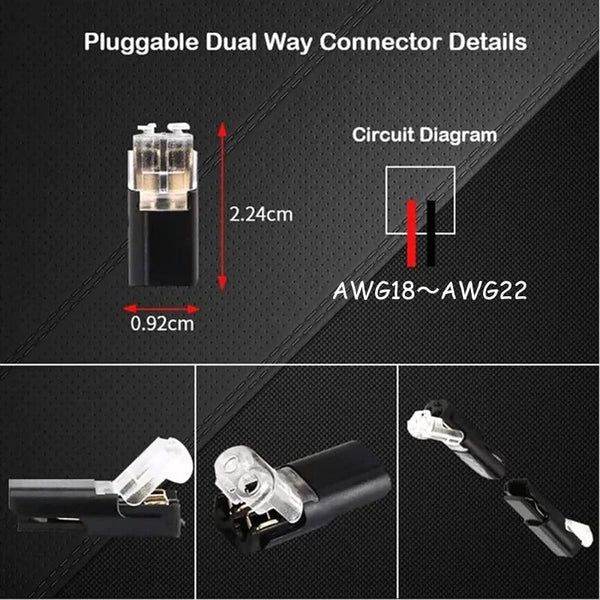 2-Pin Solderless Connector for LED Light Strips (18–22 AWG)