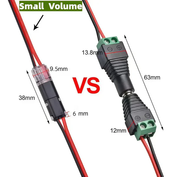 2-Pin Solderless Connector for LED Light Strips (18–22 AWG)