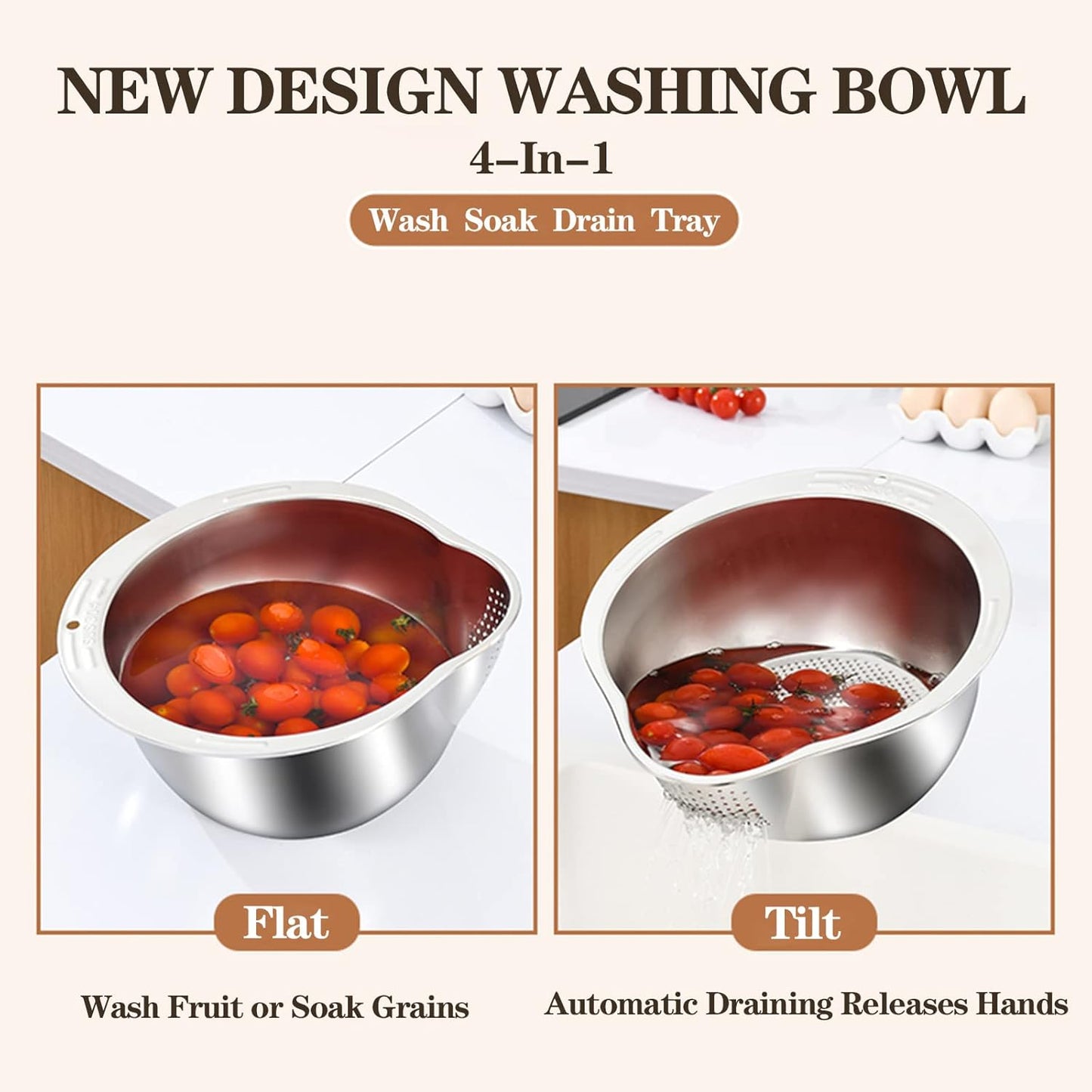 3 in 1 Multi-Functional Rice Washer Strainer Bowl