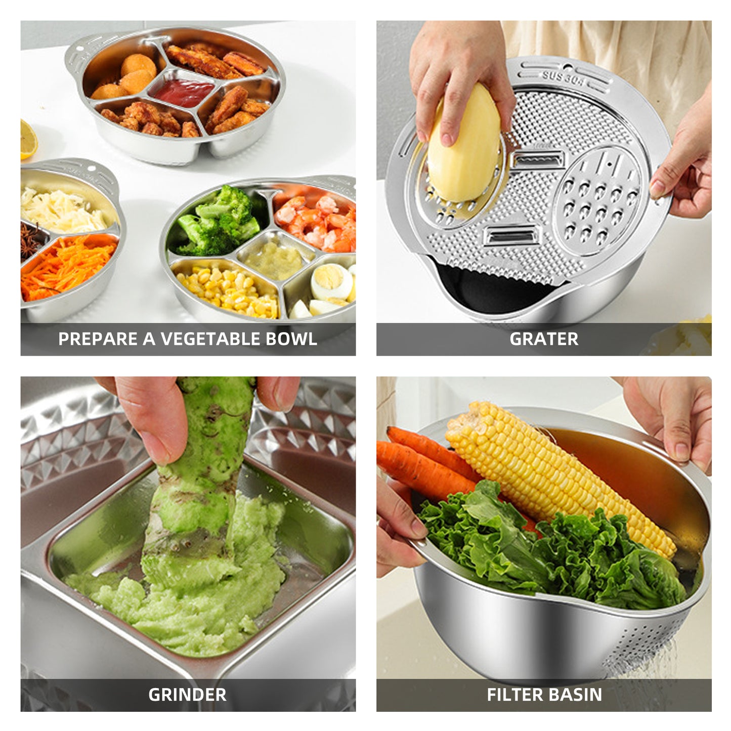 3 in 1 Multi-Functional Rice Washer Strainer Bowl