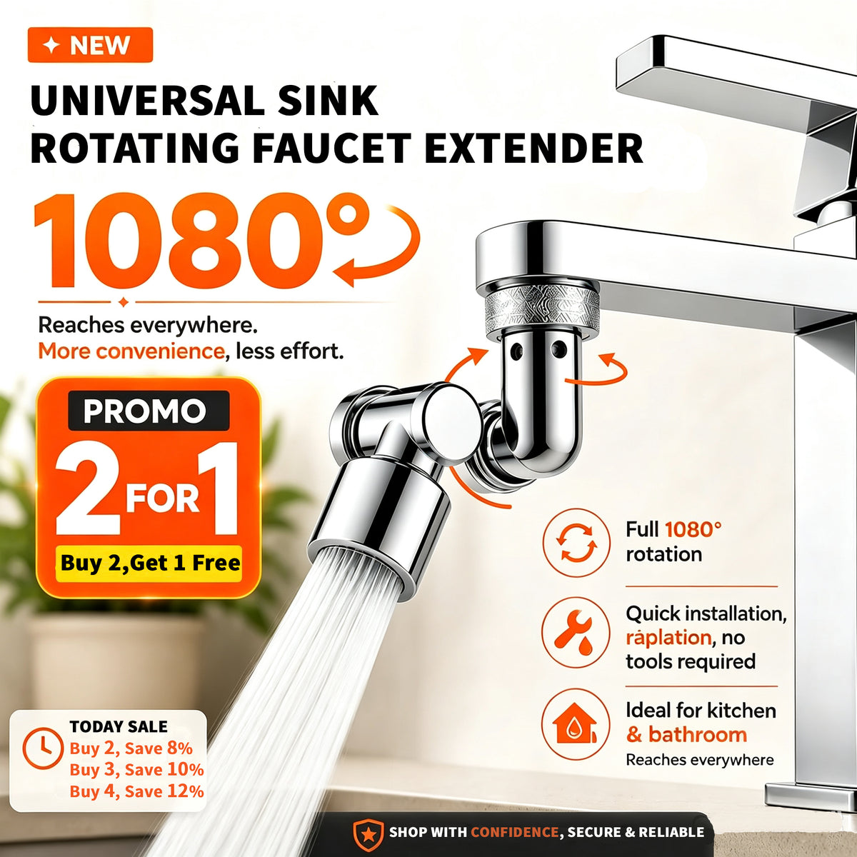 1080° Rotating Faucet Extender with 2 Spray Modes