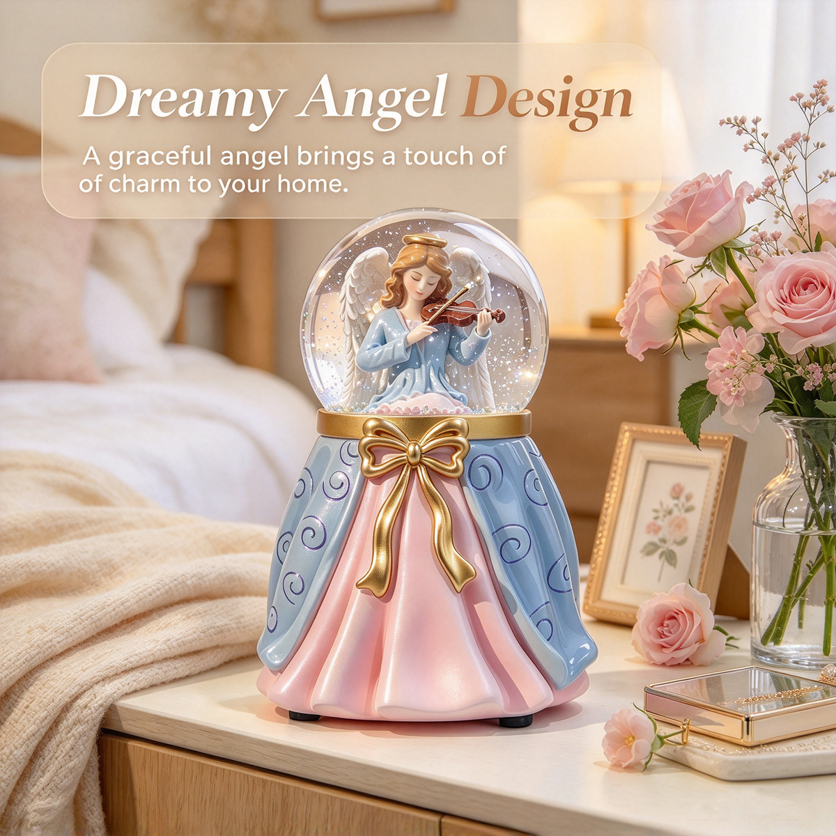 Violin Angel Snow Globe Figurine