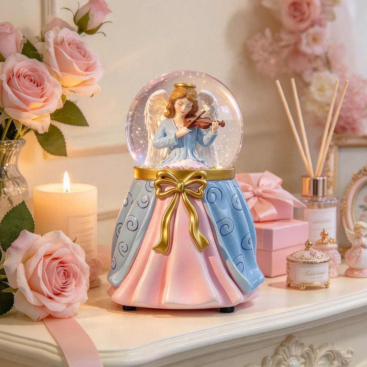 Violin Angel Snow Globe Figurine