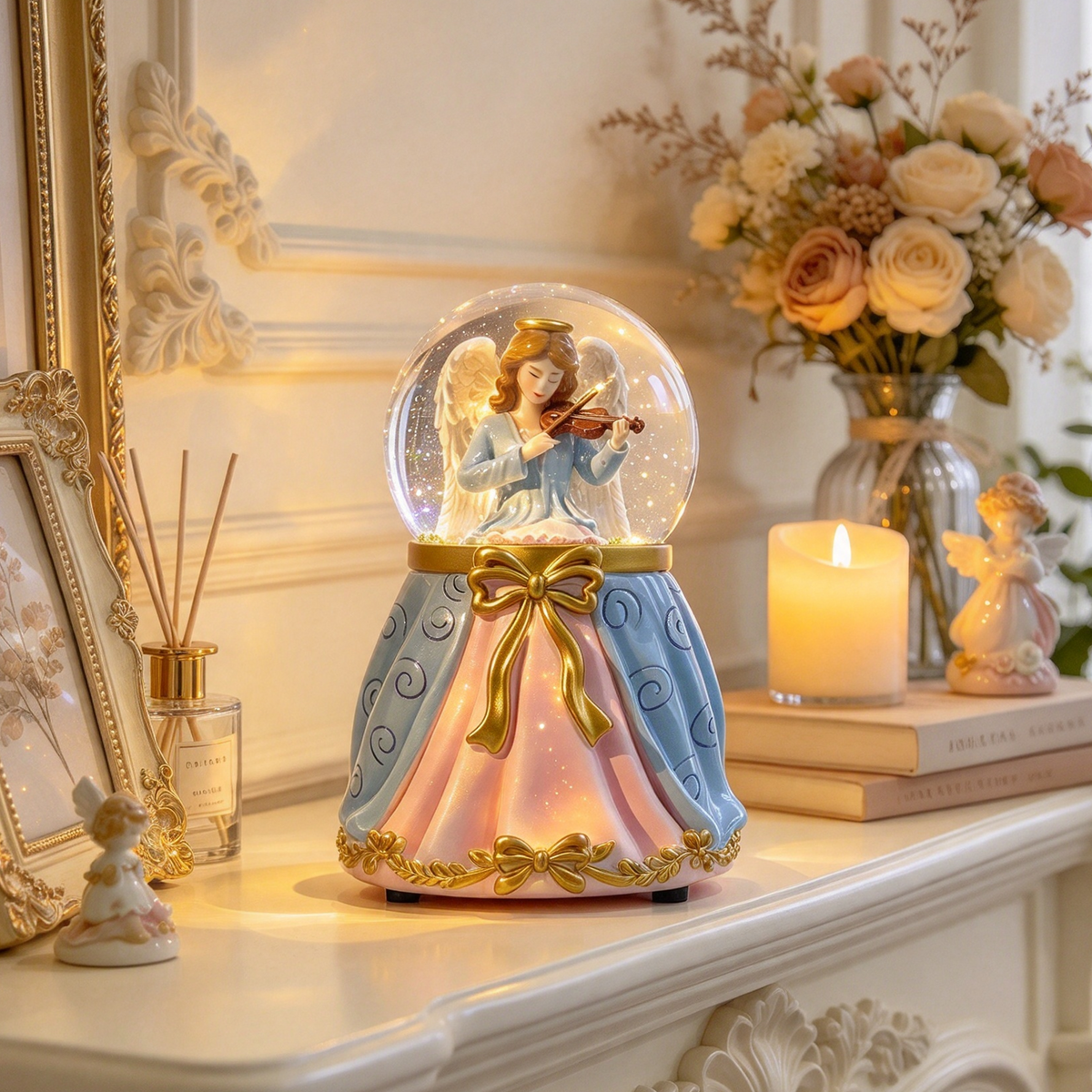 Violin Angel Snow Globe Figurine