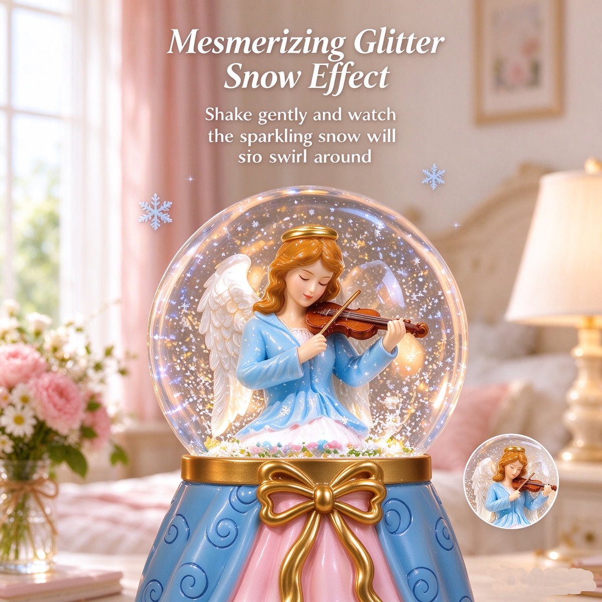 Violin Angel Snow Globe Figurine