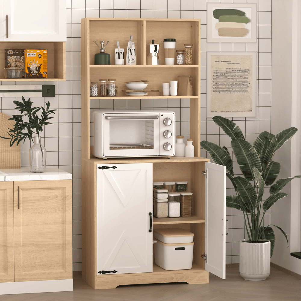 Pantry Cabinet with 2 Doors, 3-Tier Modern Kitchen Cabinet with Shelves, Freestanding Larder Cupboard, Kitchen Pantry Storage Cabinet for Kitchen, Dining Room