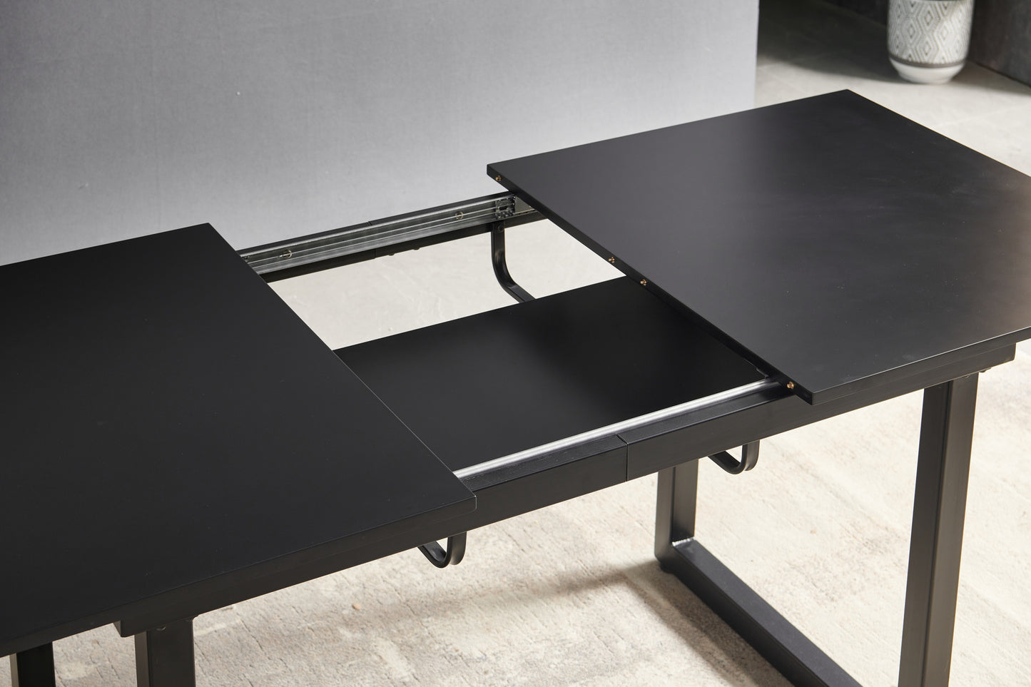 black color,Square Extendable Dining Table with metal leg,Modern Space Saving Kitchen Table for Living Room( 70.86" W x 31.5" D x 29.5" H)