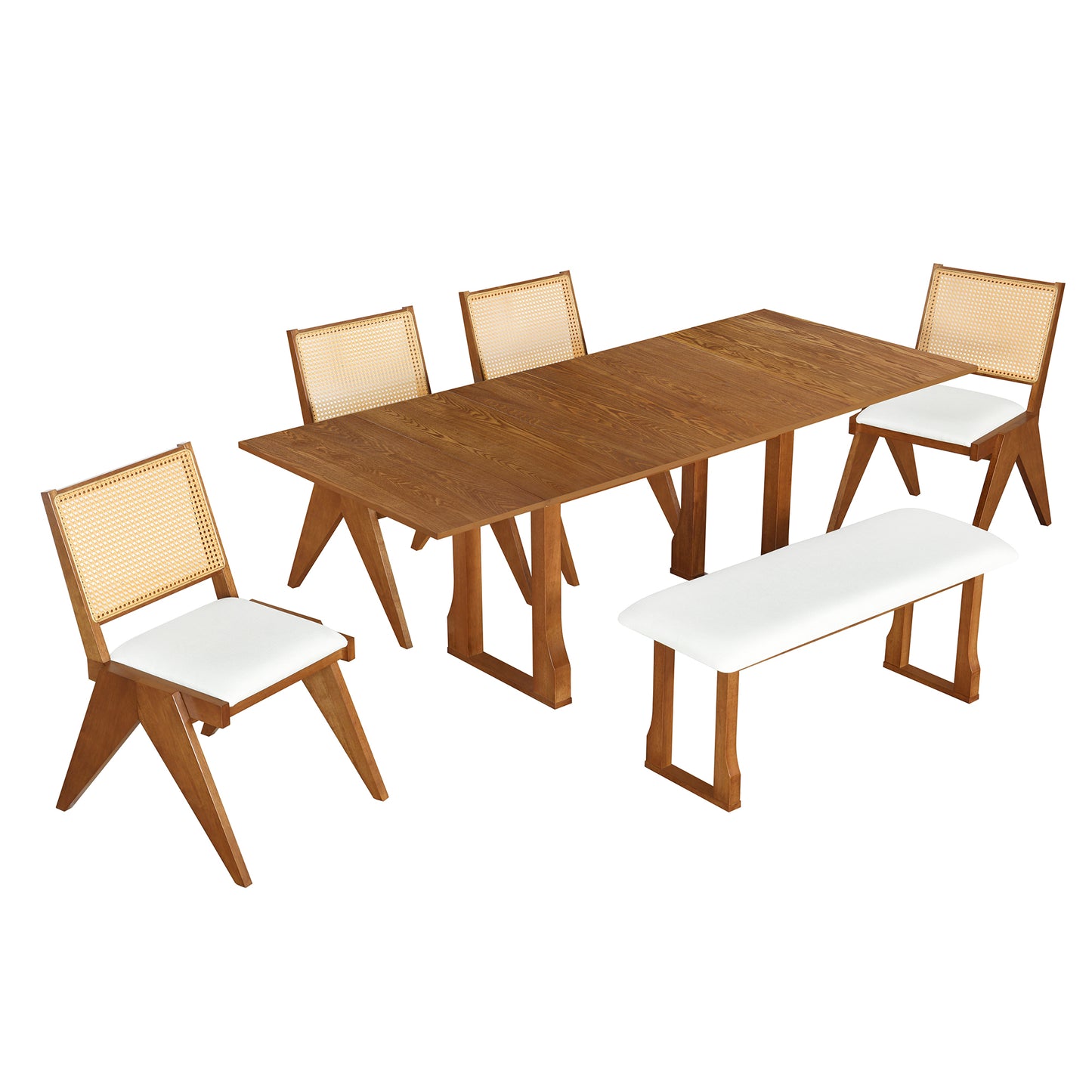 USOFUNS 6-Piece Modern Rubber Wood Dining Set