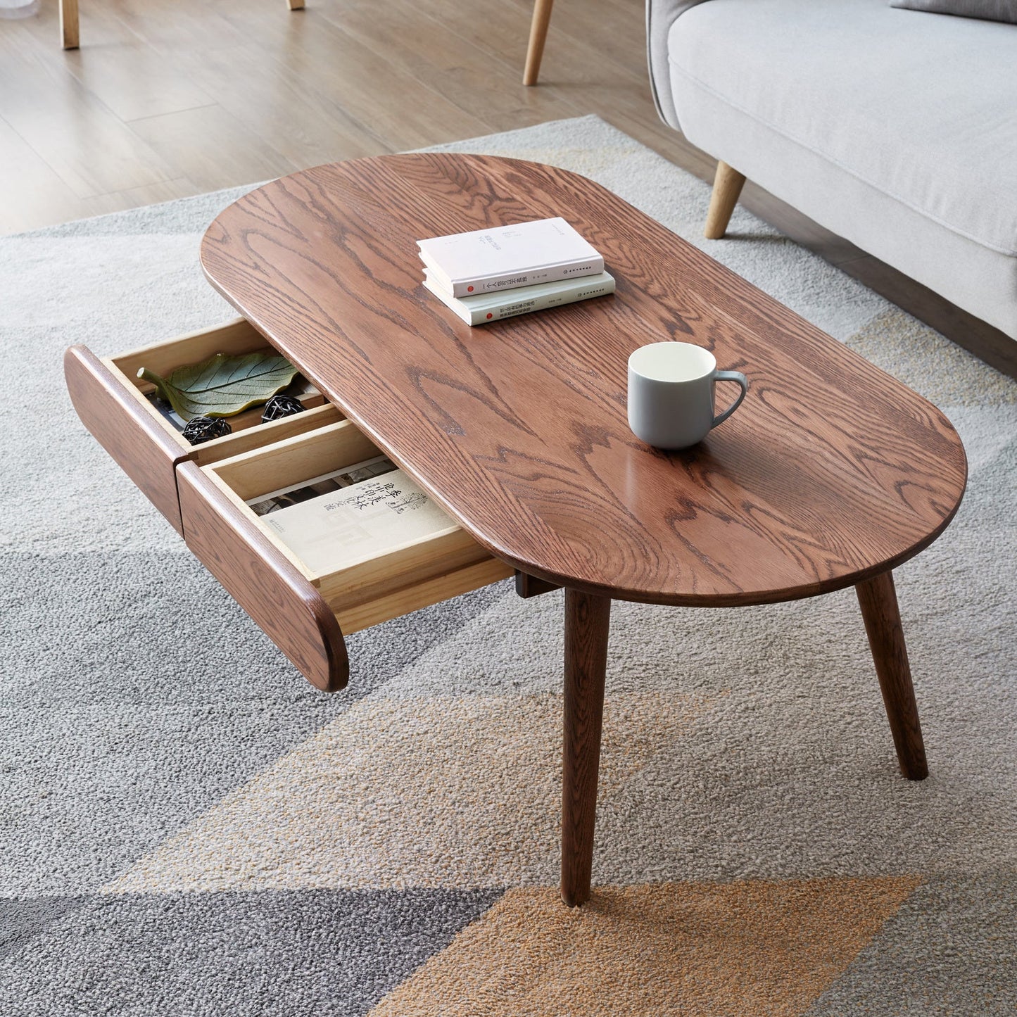Capsule centre table Low table Table with drawers 100% solid wood Top board Desk Coffee table W 120 x D 52 x H 46 cm Study table Work from home Easy to assemble Natural wood Natural writing desk - Usofuns
