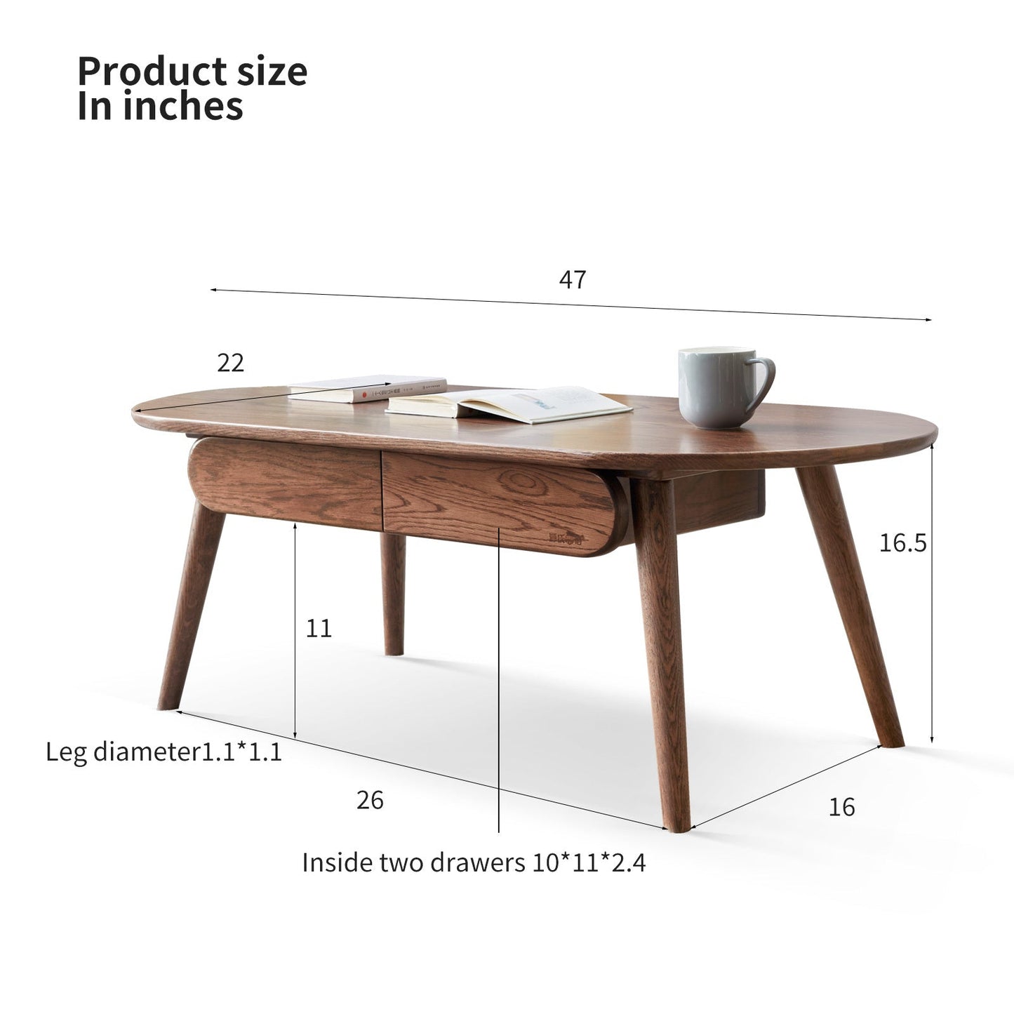 Capsule centre table Low table Table with drawers 100% solid wood Top board Desk Coffee table W 120 x D 52 x H 46 cm Study table Work from home Easy to assemble Natural wood Natural writing desk - Usofuns